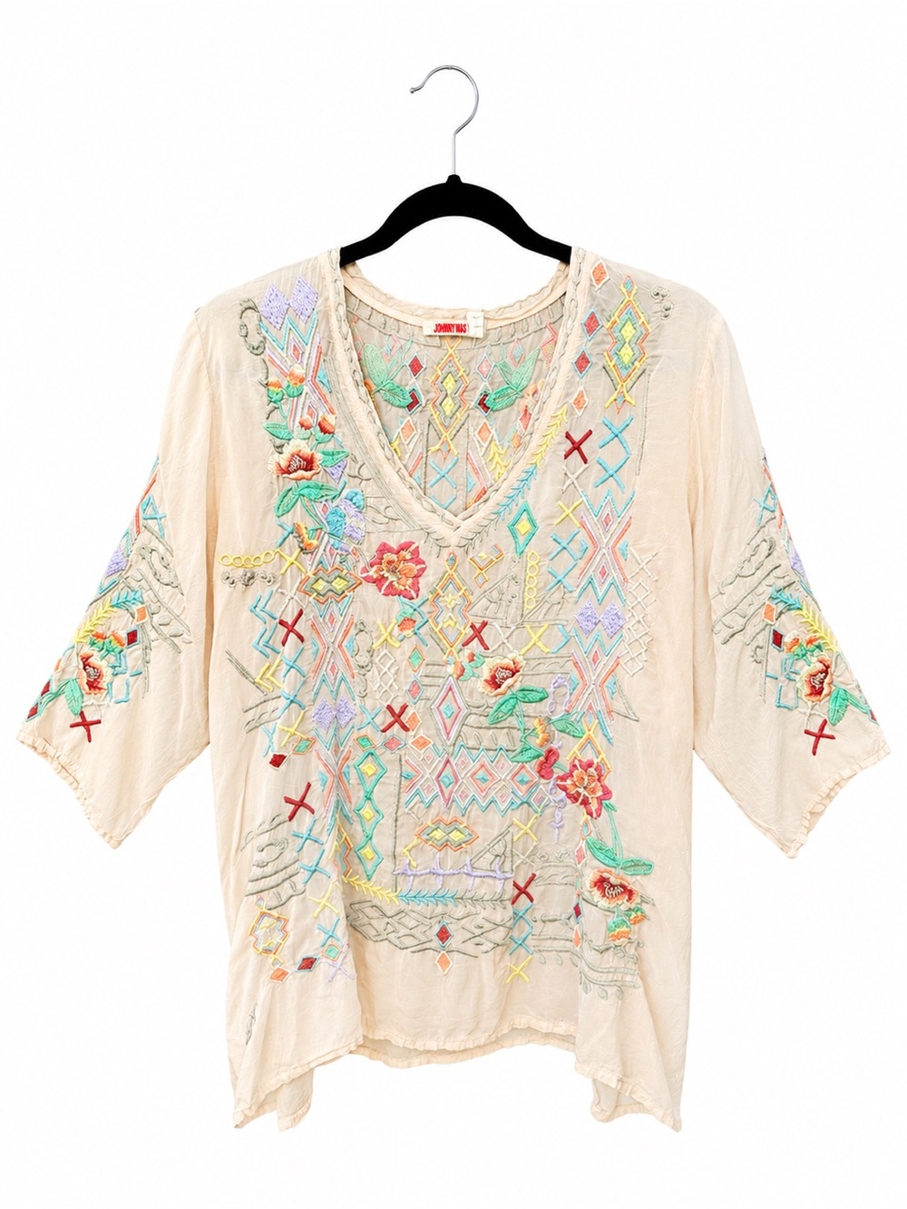 Johnny Was Blouse Top Shirt Embroidered Detail Boho size XL L